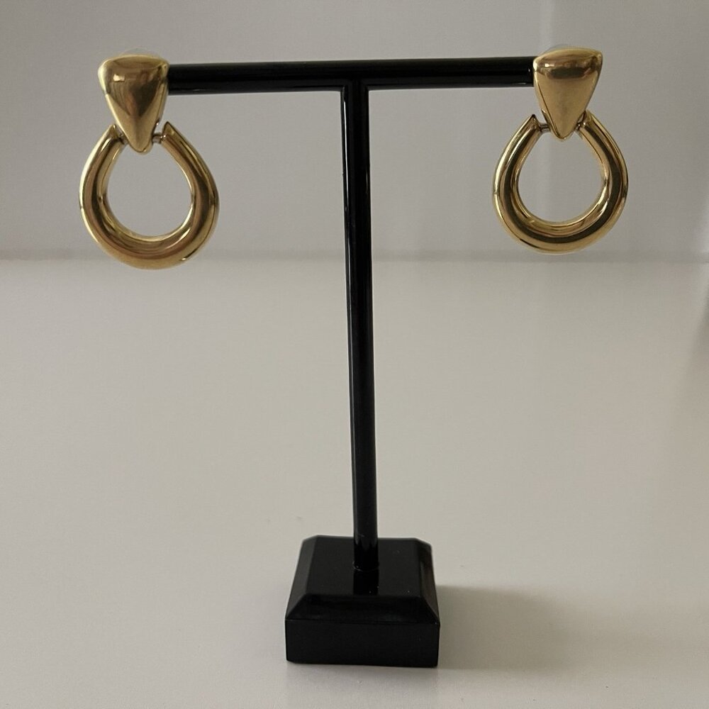 Vintage Monet Gold Tone Door Knocker Earrings Dangle Pierced Classic Signed